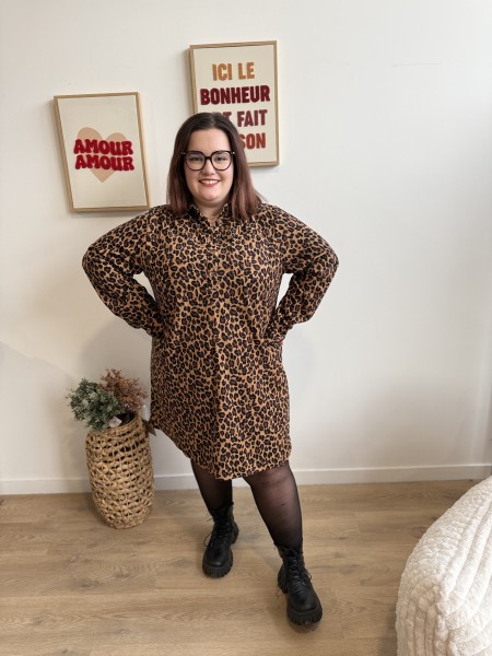 Robe tunique cotelés Isadora léopard grande taille