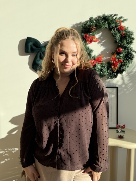 Chemise fluide à pois café chocolat marron grande taille