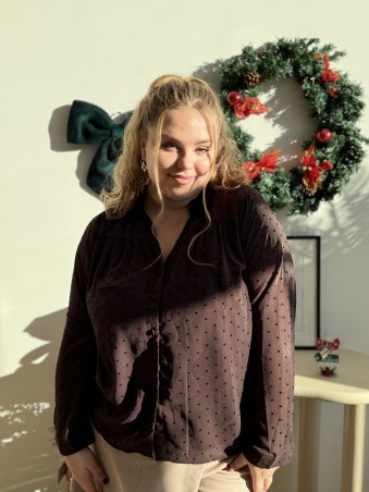 Chemise fluide à pois café chocolat marron grande taille