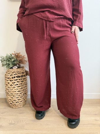Pantalon fluide avec paillettes partout Enora bordeaux grande taille