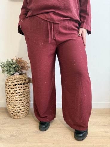 Pantalon fluide avec paillettes partout Enora bordeaux grande taille