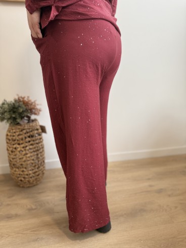Pantalon fluide avec paillettes partout Enora bordeaux grande taille