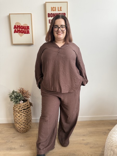 Pantalon fluide paillettes Enora chocolat