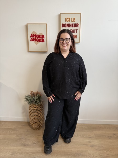 Pantalon fluide paillettes Enora noir