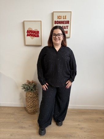 Pantalon fluide paillettes Enora noir