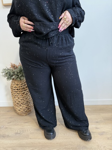 Pantalon fluide avec paillettes partout Enora noir grande taille