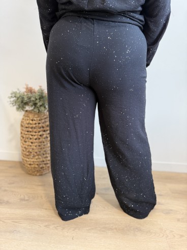 Pantalon fluide avec paillettes partout Enora noir grande taille