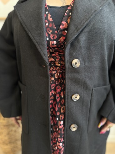 Manteau long col blazer Victoire noir grande taille