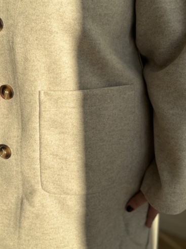 Manteau long col blazer Victoire ecru beige grande taille