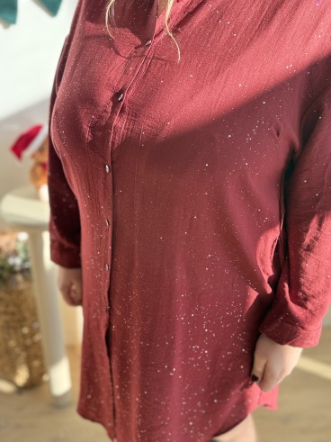 Robe tunique fluide paillettes partout bordeaux grande taille