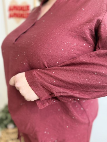 Blouse fluide paillettes partout bordeaux grande taille