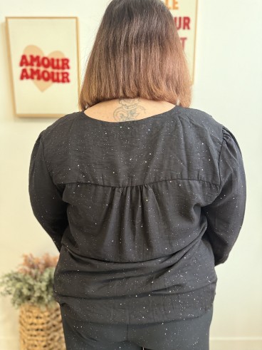 Blouse fluide paillettes partout noir grande taille