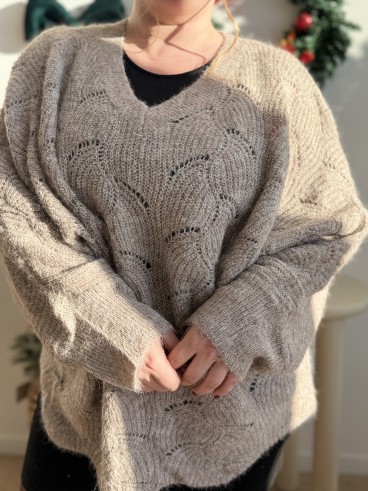 Pull long et oversize Mona beige grande taille