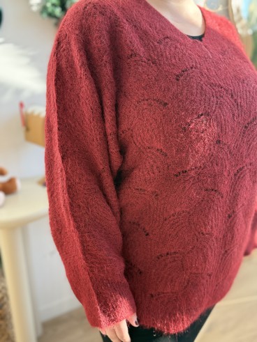 Pull long et oversize Mona bordeaux grande taille