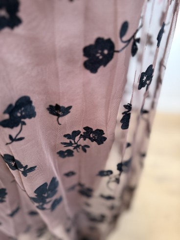 Jupe long tule et broderie fleurs Laure chocolat grande taille