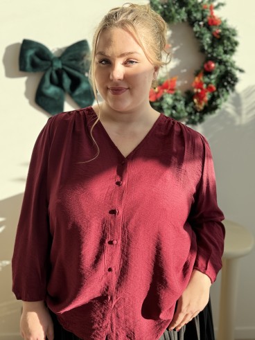 Blouse boutonnée Vicky bordeaux unie grande taille
