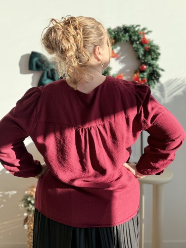 Blouse boutonnée Vicky bordeaux unie grande taille