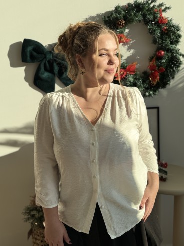 Blouse boutonnée Vicky blanc unie grande taille