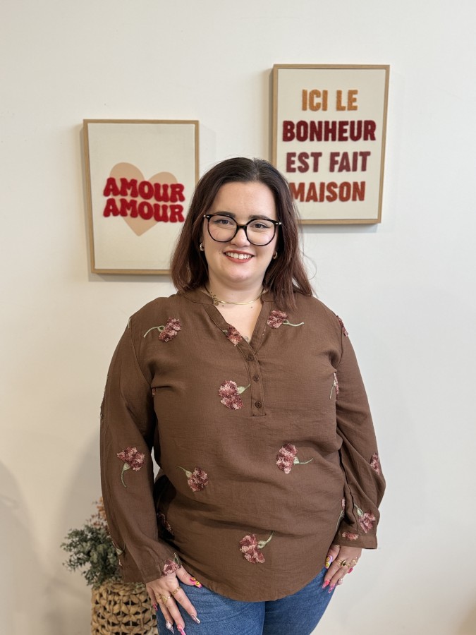 Blouse bouquet fleurs bouclette Vivi chocolat