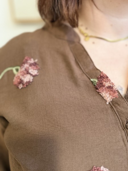 Blouse bouquet fleurs bouclette Vivi chocolat