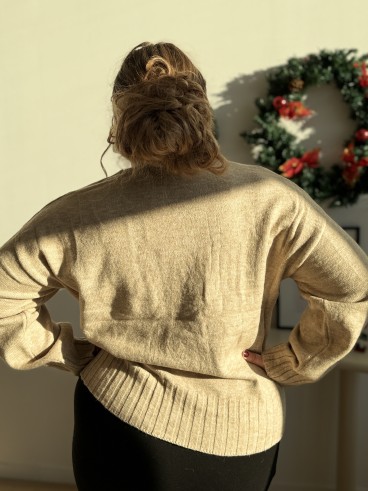 Pull broderie cordage fleur Marta ecru grande taille