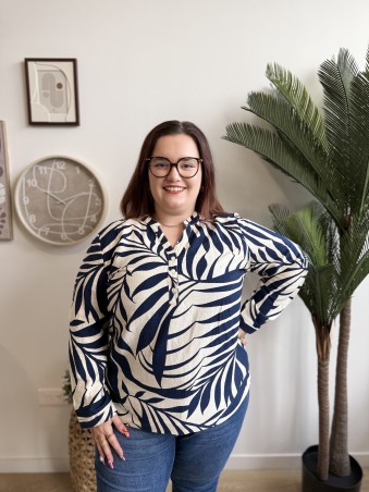 Blouse imprimé feuillage Zoé bleu marine grande taille