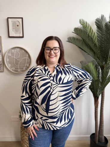 Blouse imprimé feuillage Zoé bleu marine grande taille