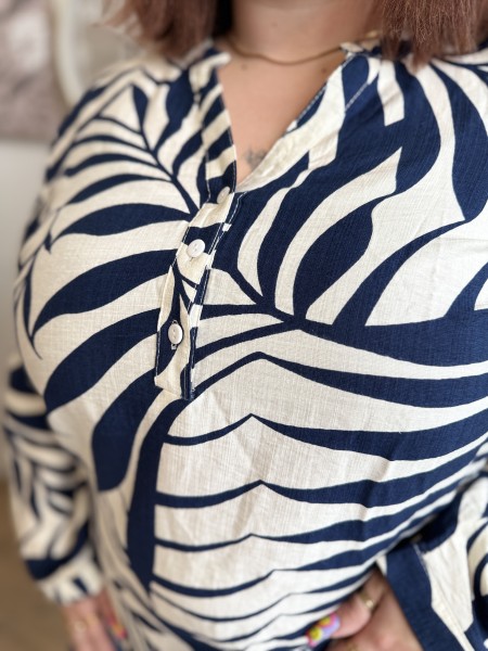 Blouse imprimé feuillage Zoé bleu marine