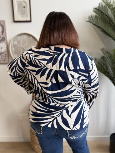 Blouse imprimé feuillage Zoé bleu marine grande taille