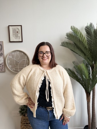 Gilet dentelle avec noeud Noemie beige grande taille