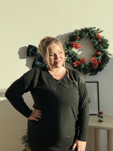 Pull fin paillettes Monica noir grande taille