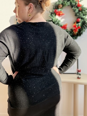 Pull fin paillettes Monica noir grande taille