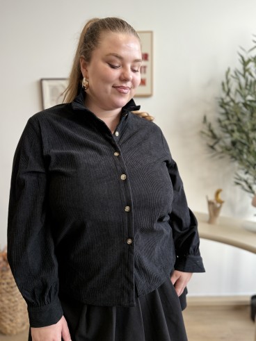 Chemise côtelé col montant Anne noir