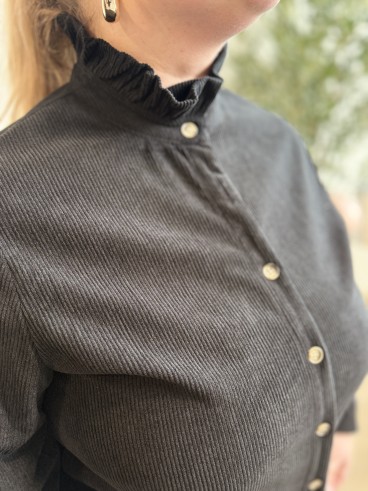Chemise côtelé col montant Anne noir