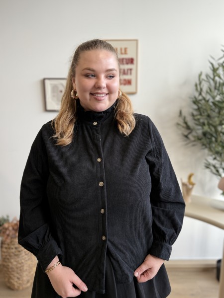 Chemise côtelé col montant Anne noir