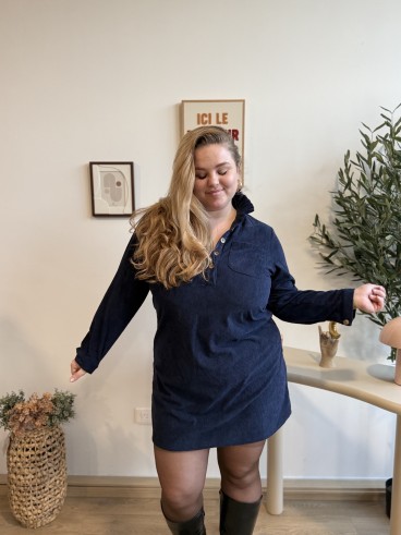 Robe tunique cotelés col montant Isadora bleu