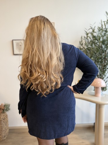 Robe tunique cotelés col montant Isadora bleu