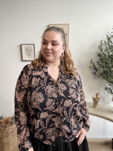 Chemise fluide noir fleurs d'autre fois Paula