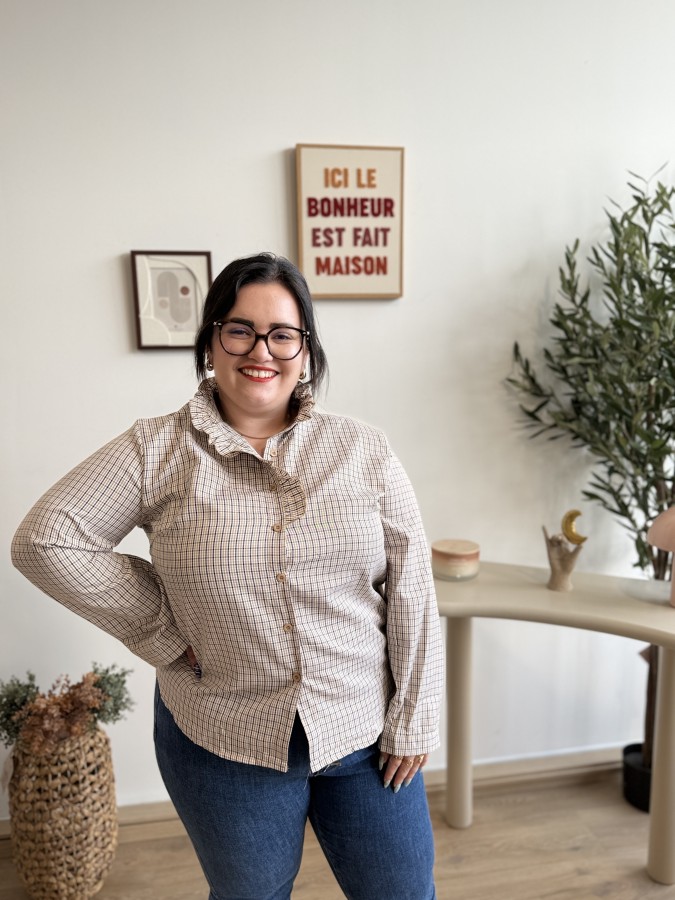 Chemise coton mini carreaux Nina ecru