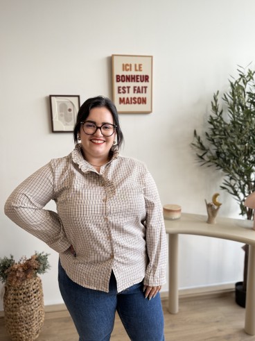 Chemise coton mini carreaux Nina ecru