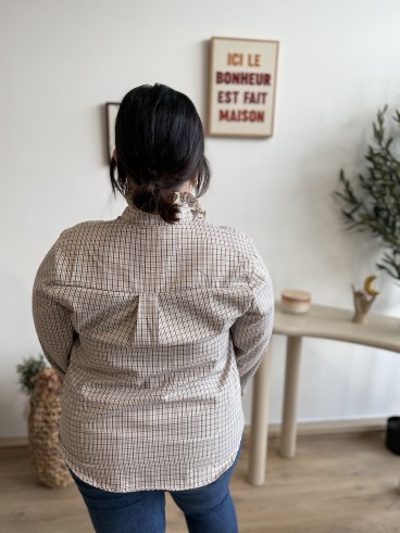 Chemise coton mini carreaux Nina ecru