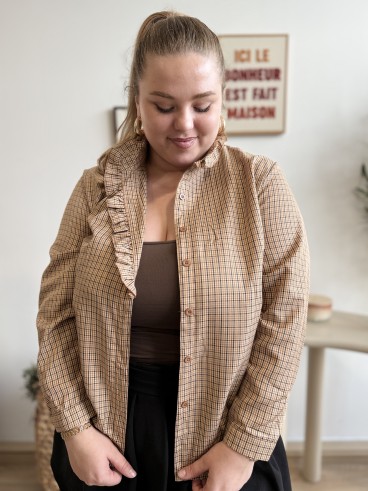 Chemise coton mini carreaux Nina taupe