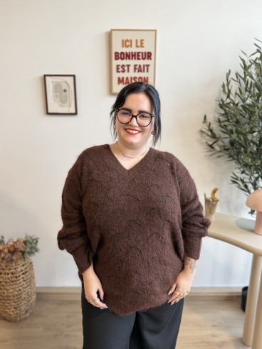 Pull long et oversize Mona bordeaux grande taille