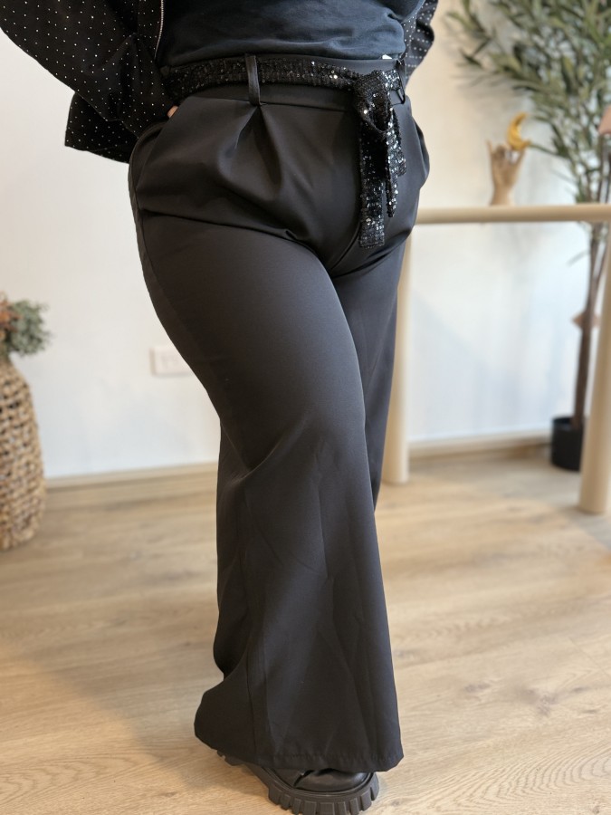 Pantalon fluide Nina ceinture sequins noir