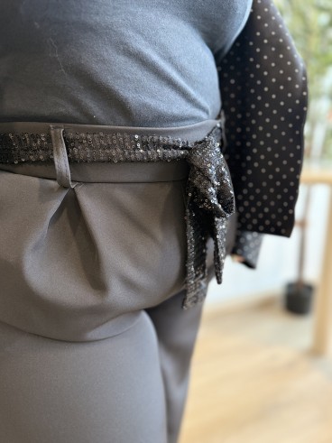 Pantalon fluide Nina ceinture sequins noir