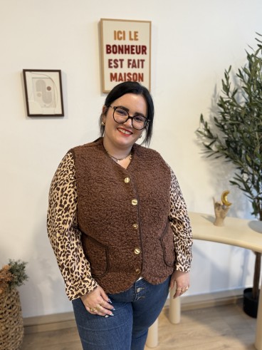 Gilet sans manches bouclette marron grande taille bichette