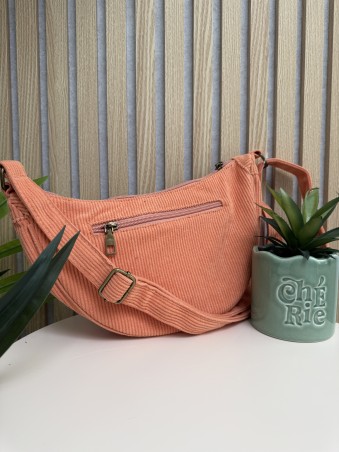Sac banane demi-lune en velours cotelés orange