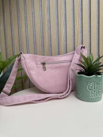 Sac banane demi-lune en velours cotelés rose