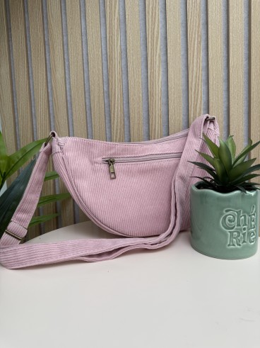 Sac banane demi-lune en velours cotelés rose