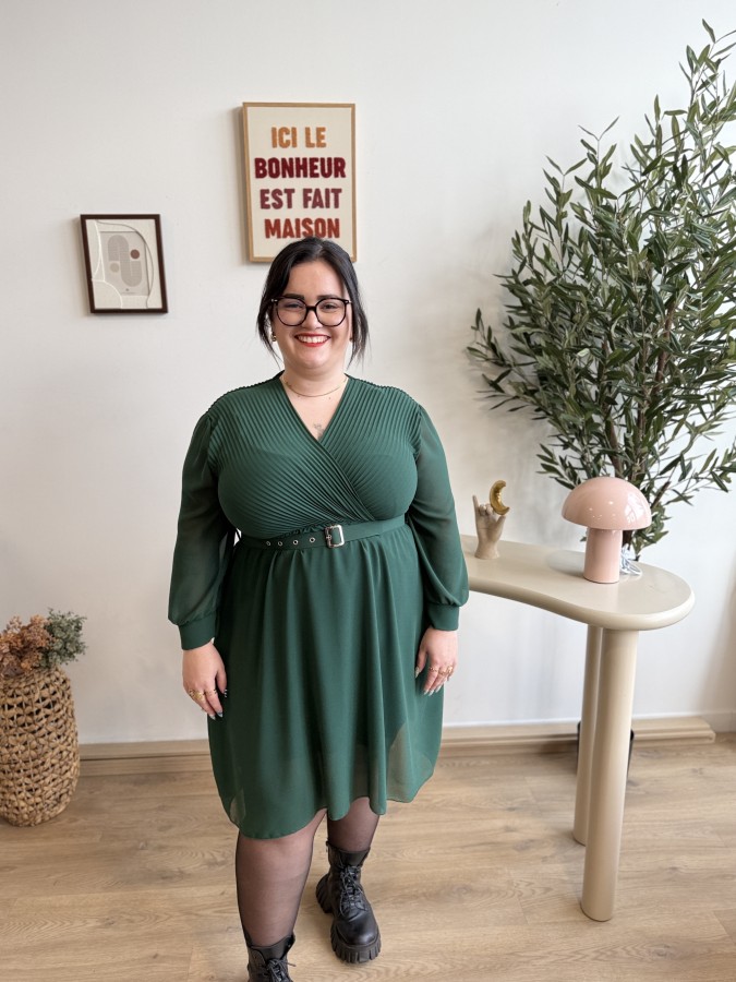Robe courte haut plissé Pietra vert
